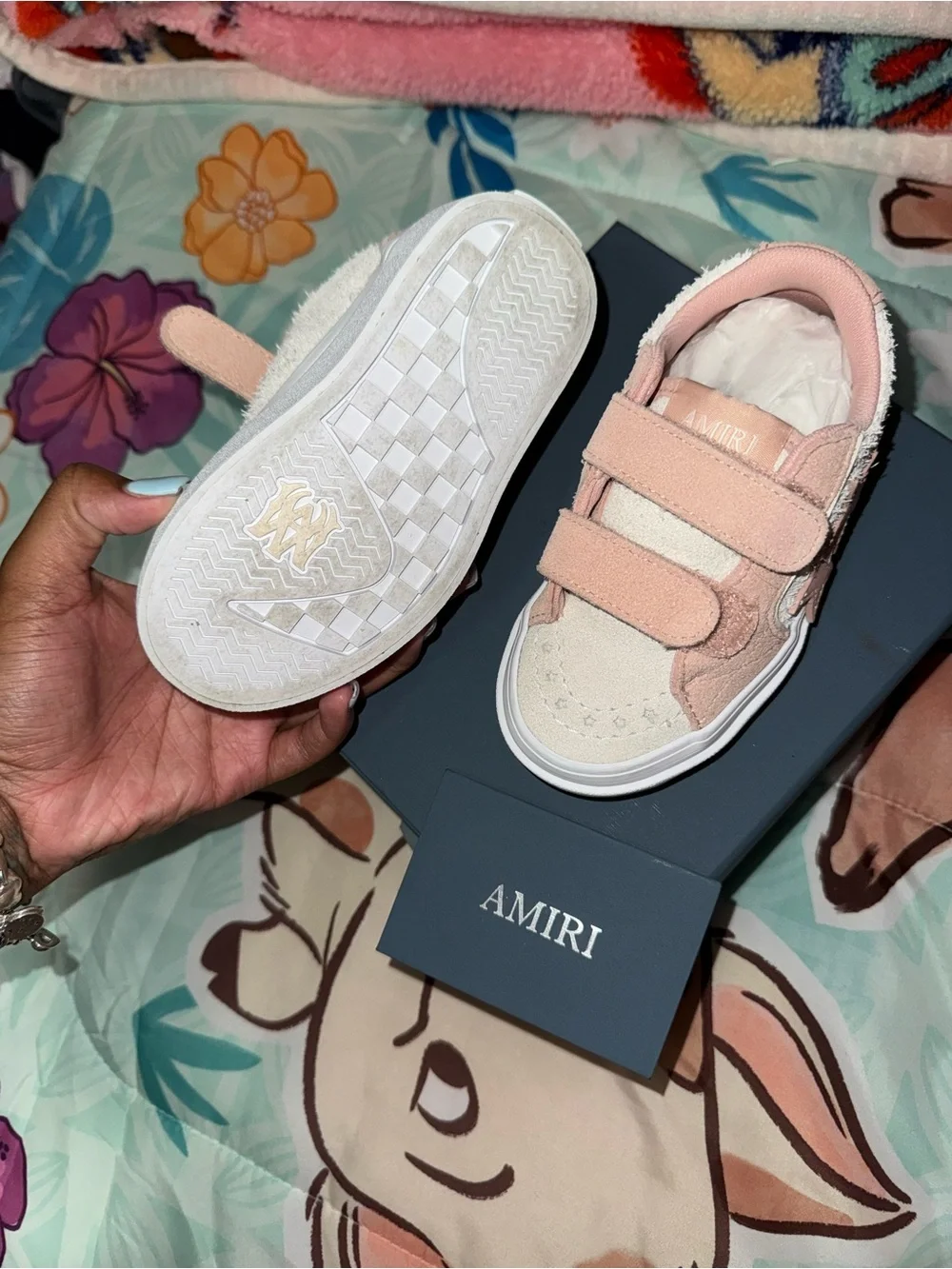 AMIRI Kids Pink & Cream Velcro Low-Top Sneakers